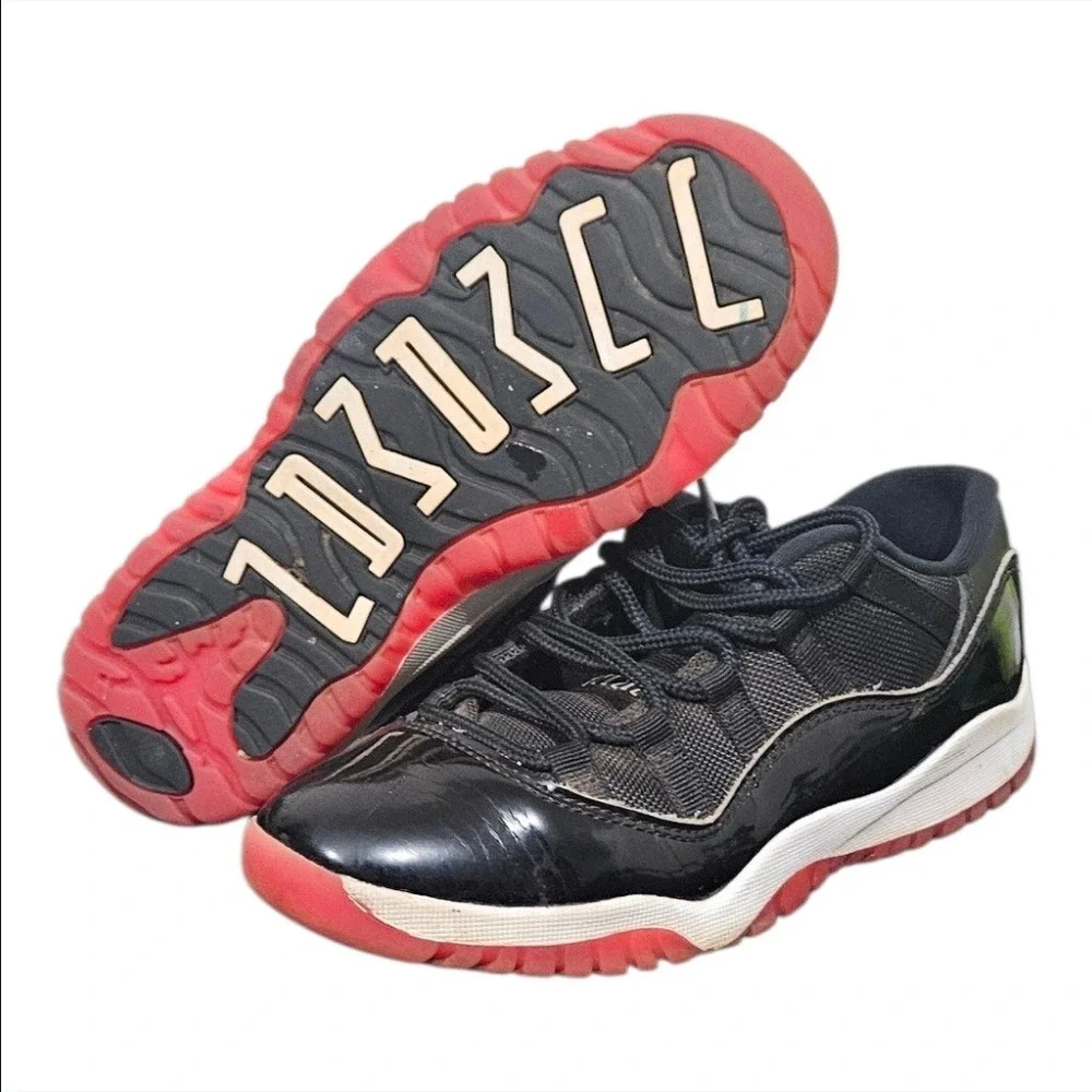 Nike Air Jordan 11 Retro Low Bred Black Red White Kids Sneakers 3Y FV5116-006